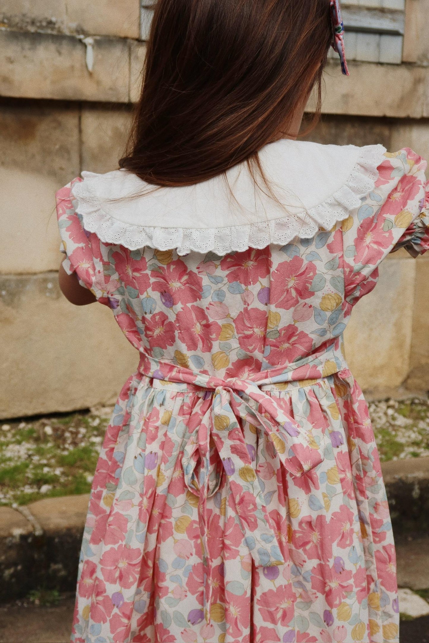 COEUR Floral Puff Short Sleeves Lace Collar Organic Cotton Dress