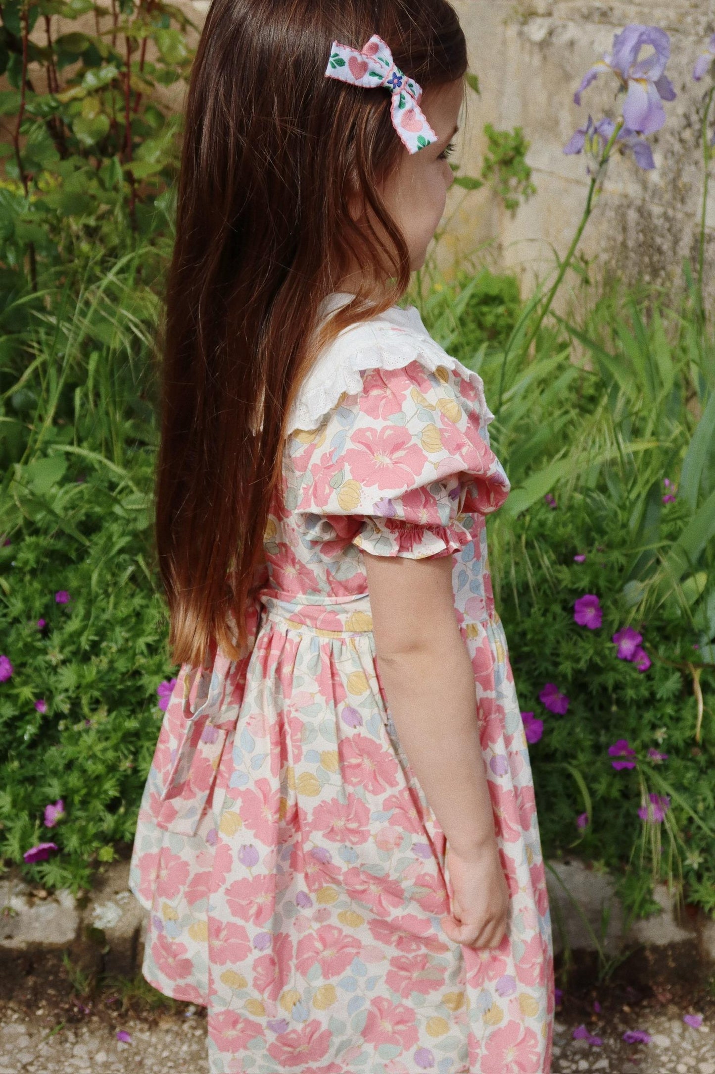 COEUR Floral Puff Short Sleeves Lace Collar Organic Cotton Dress