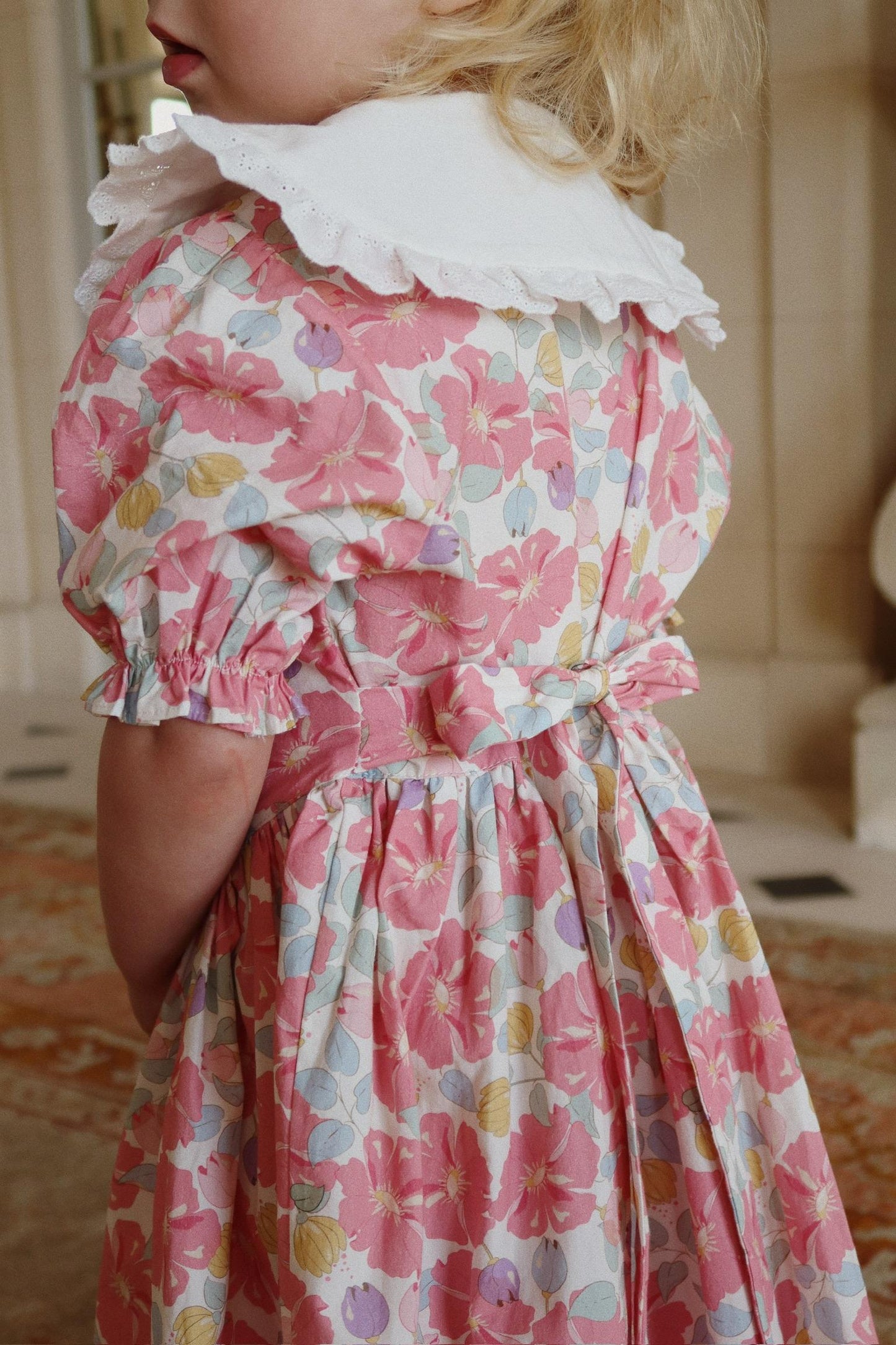 COEUR Floral Puff Short Sleeves Lace Collar Organic Cotton Dress