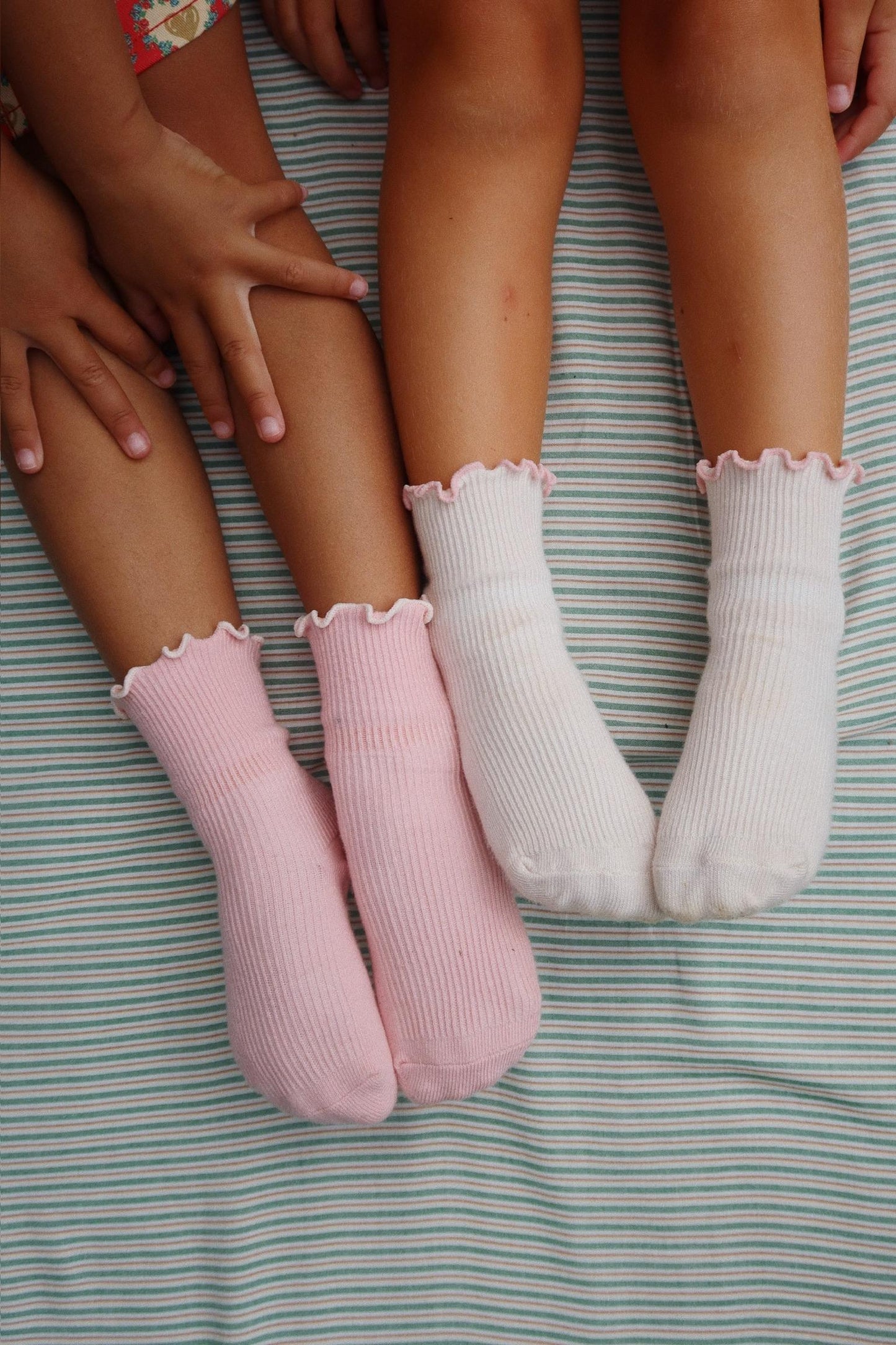 2-Pack Kids Ribbed Ruffle Cotton Socks Pink Cream