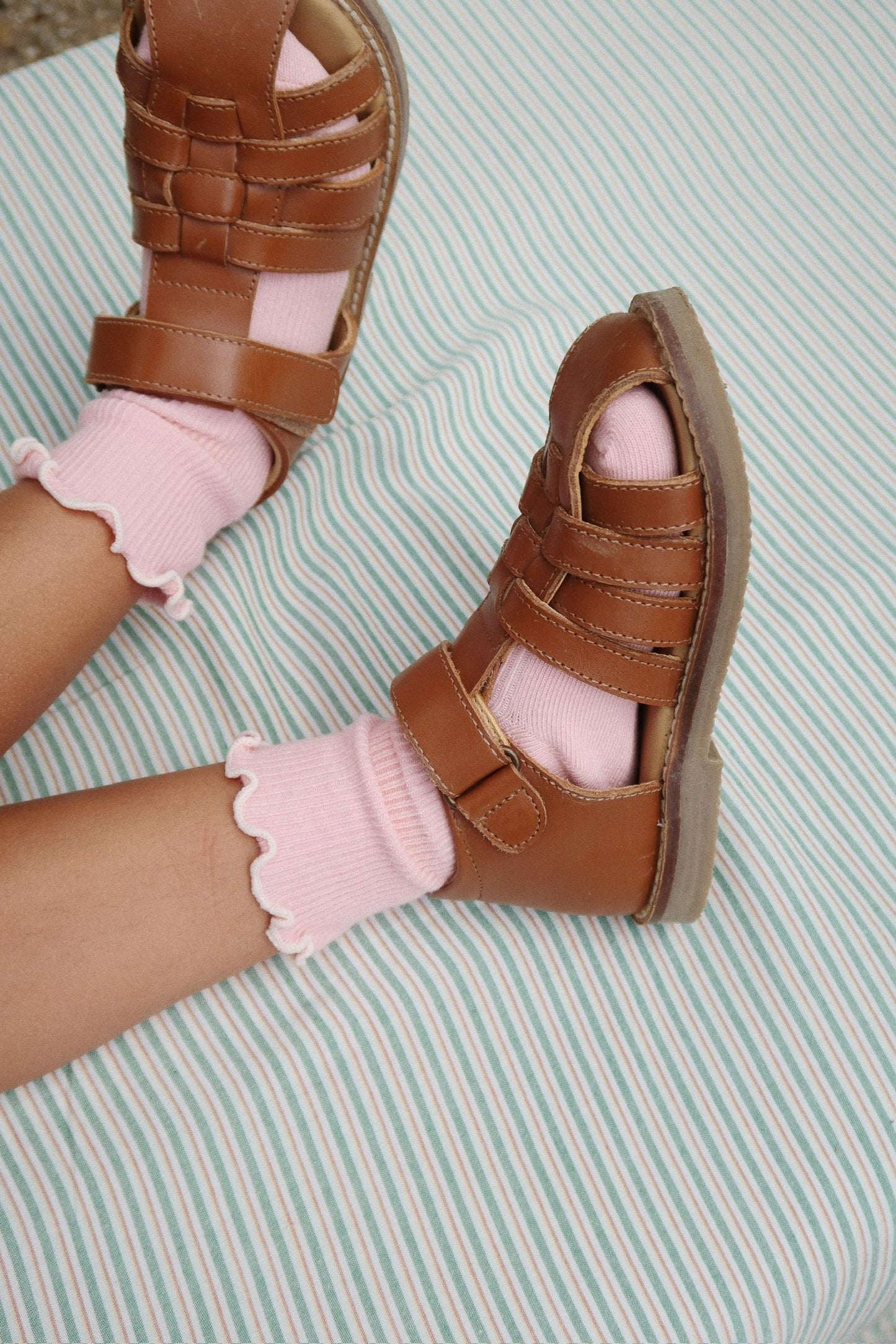 2-Pack Kids Ribbed Ruffle Cotton Socks Pink Cream