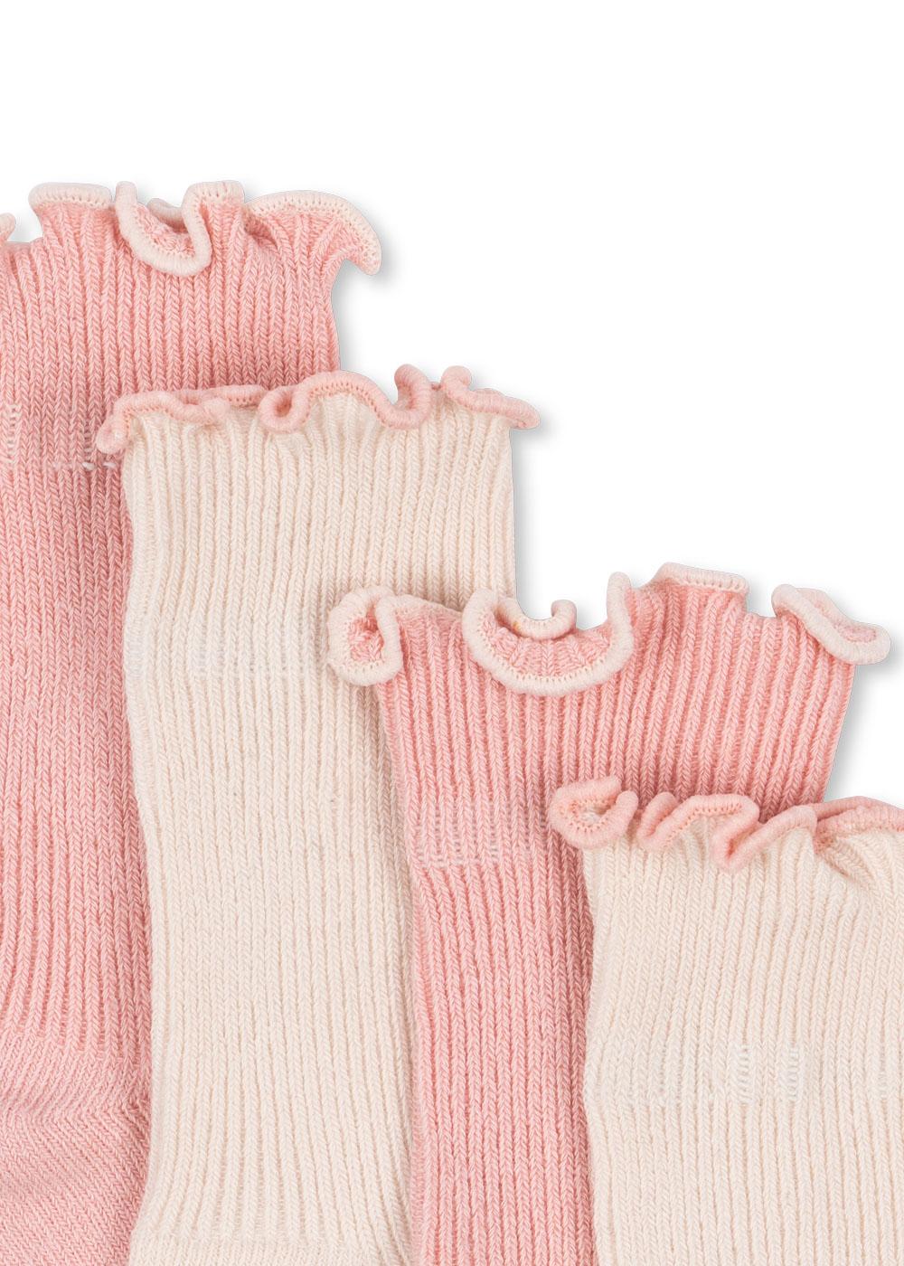 2-Pack Kids Ribbed Ruffle Cotton Socks Pink Cream