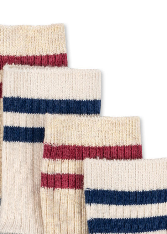2-Pack Kids Retro Ribbed Socks Blue Red Stripe White