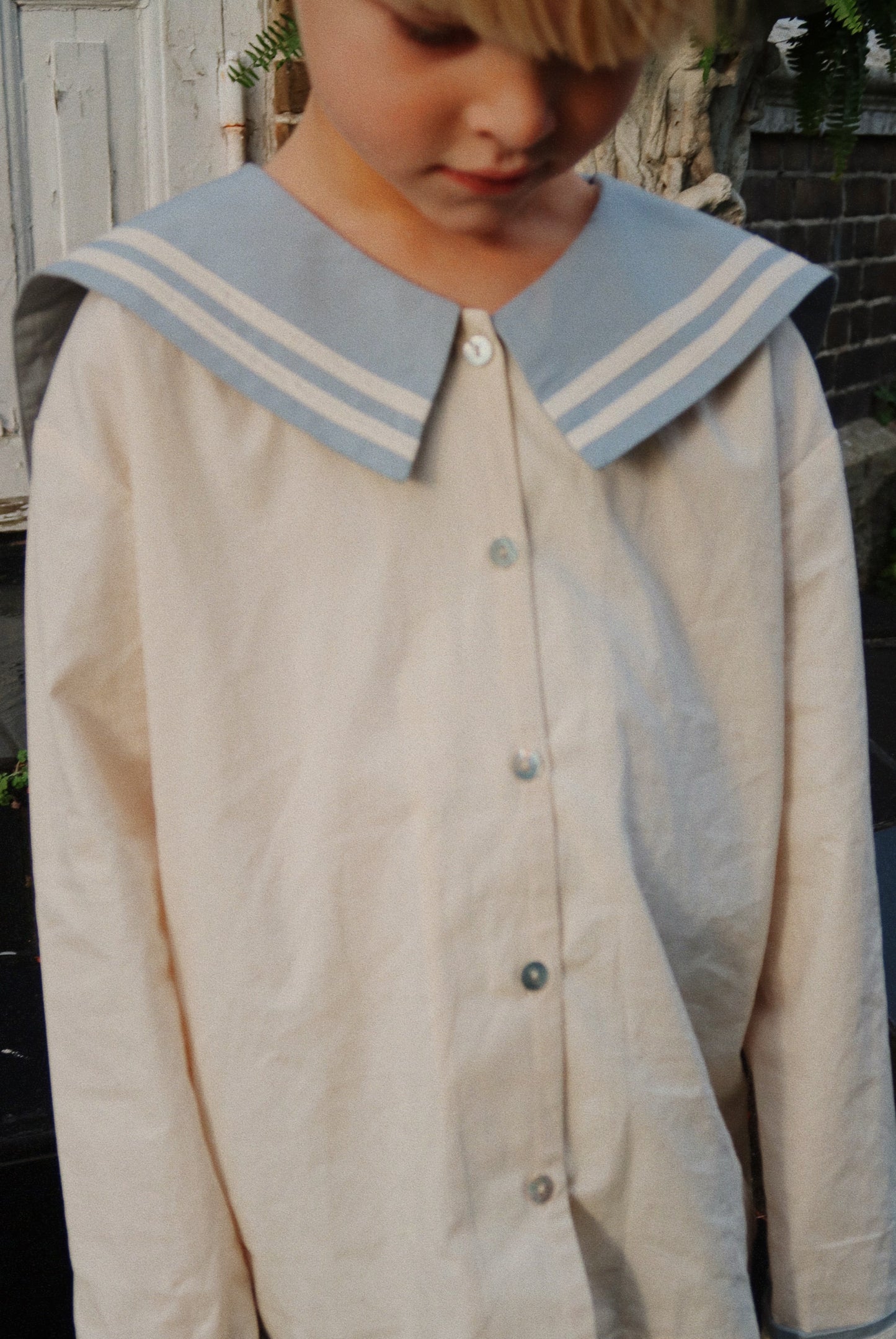 Kids Organic Cotton Sailor Collar Shirt Light Blue