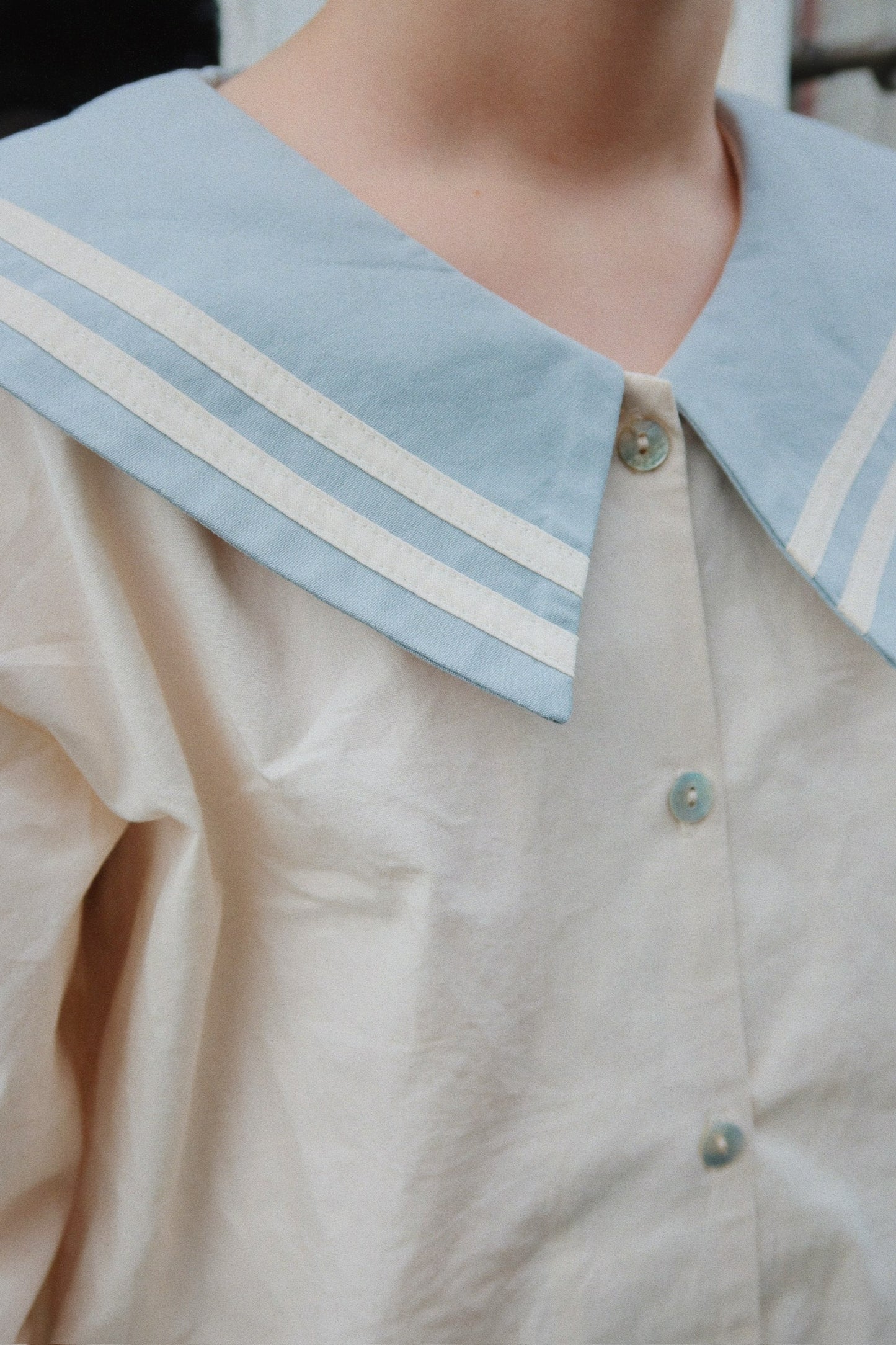 Kids Organic Cotton Sailor Collar Shirt Light Blue