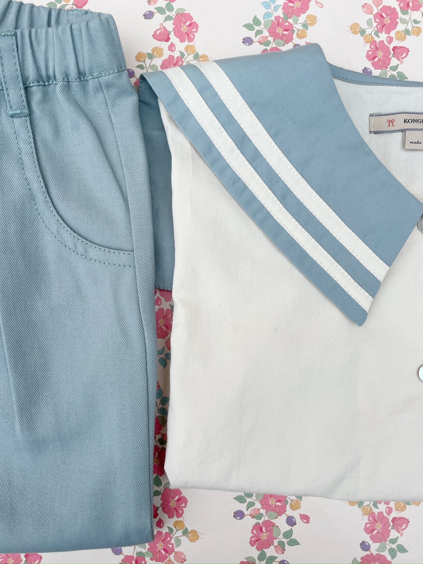 Kids Organic Cotton Sailor Collar Shirt Light Blue