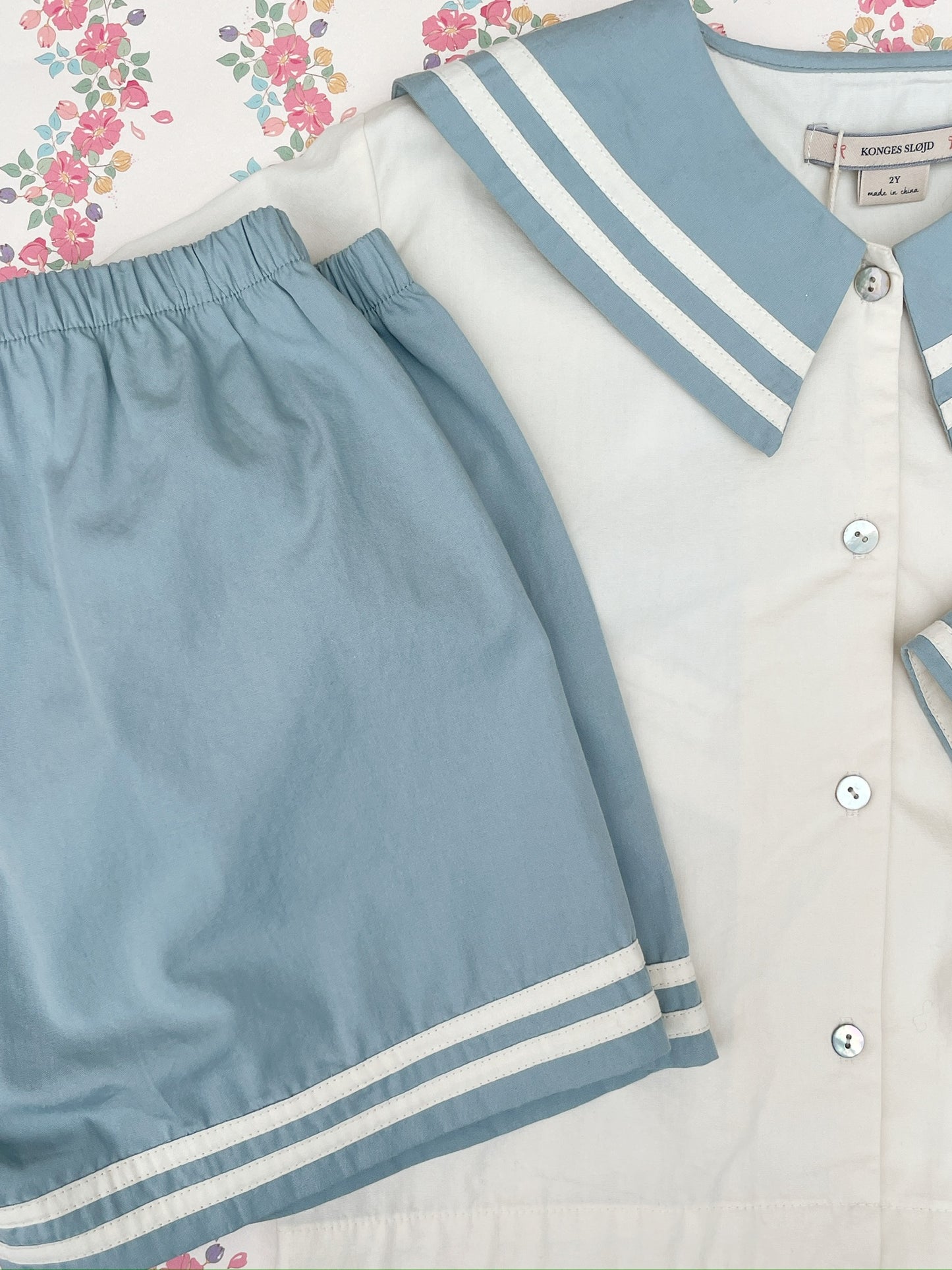 Kids Organic Cotton Sailor Shorts Light Blue