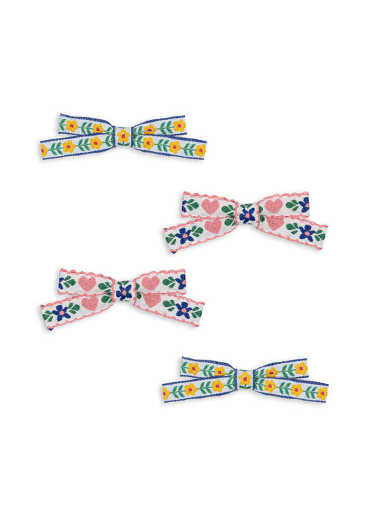 Floral Mini Bow Hair Clip Set 4 Pack Embroidered Bows