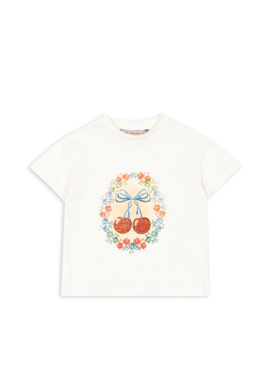 ERA Girls Cherry Bow Short Sleeves T-Shirt Organic Cotton White