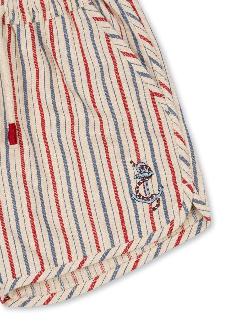 Marlon Stripe Organic Cotton Shorts Anchor Embroidery