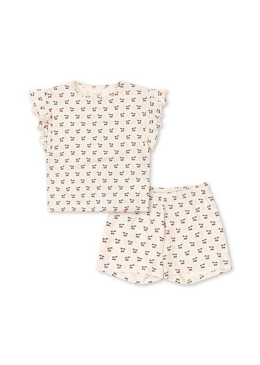 LIN Frill Ruffle Top & Shorts Organic Cotton Set Cherry