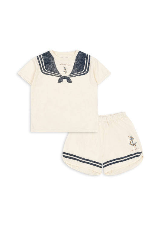 FAMO Sailor Collar Organic Cotton Summer Set White