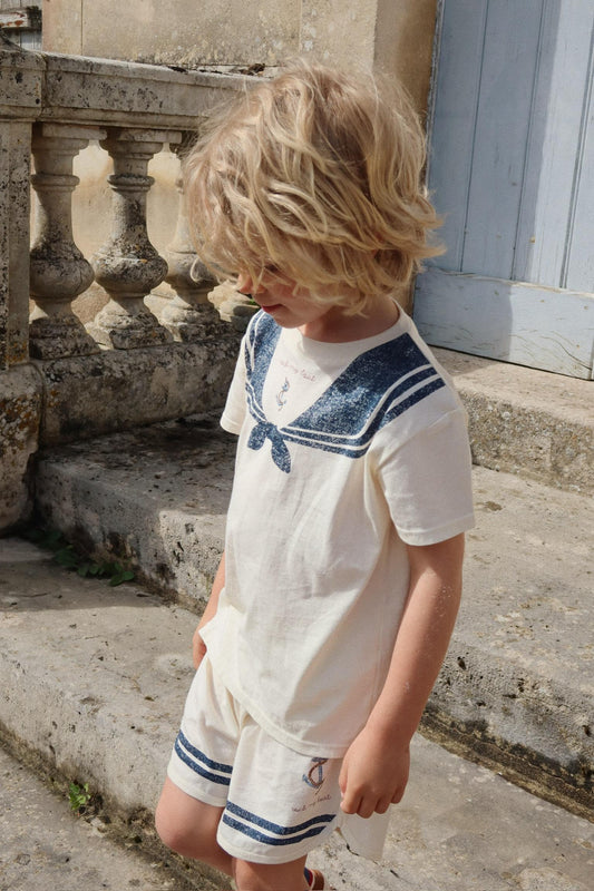 FAMO Sailor Collar Organic Cotton Summer Set White