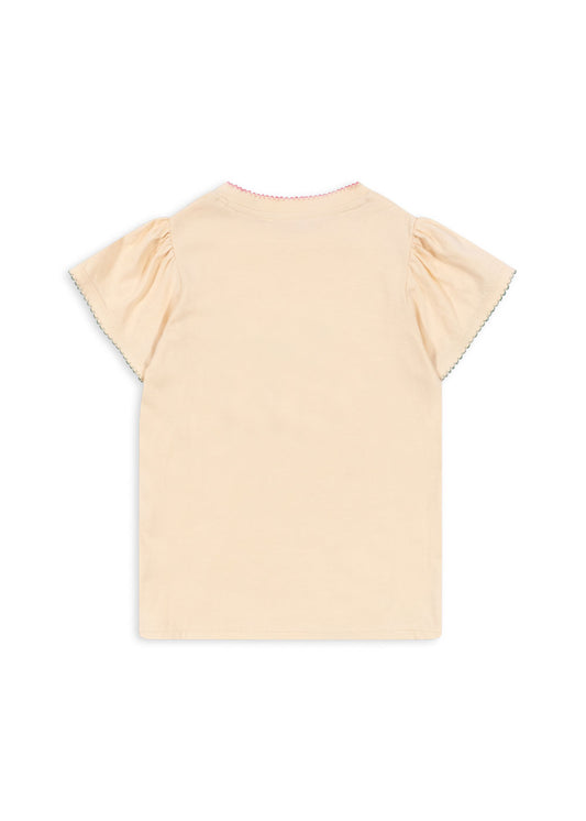 FAMO Cherry Embroidered Organic Cotton Puff Short Sleeve T-Shirt  Cream