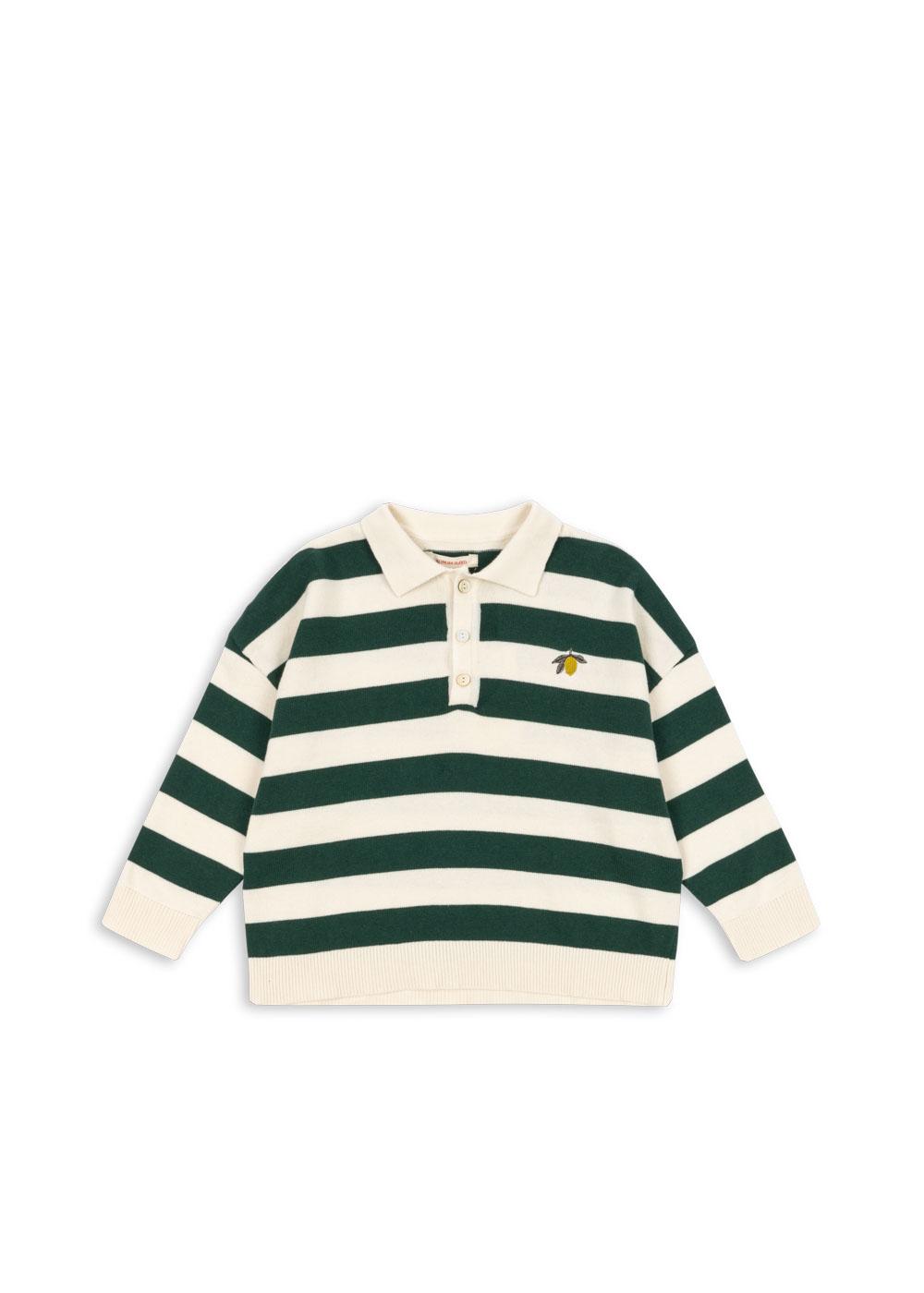 MANIS Knit Long Sleeves Striped Organic Cotton Polo Green