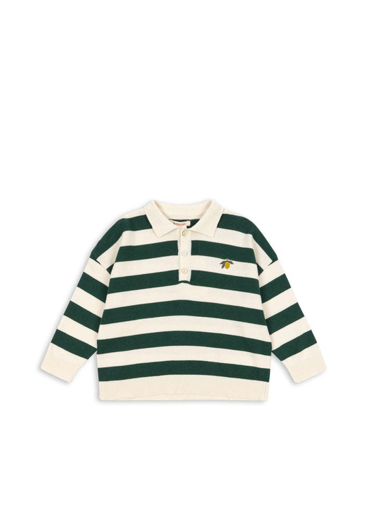 MANIS Knit Long Sleeves Striped Organic Cotton Polo Green