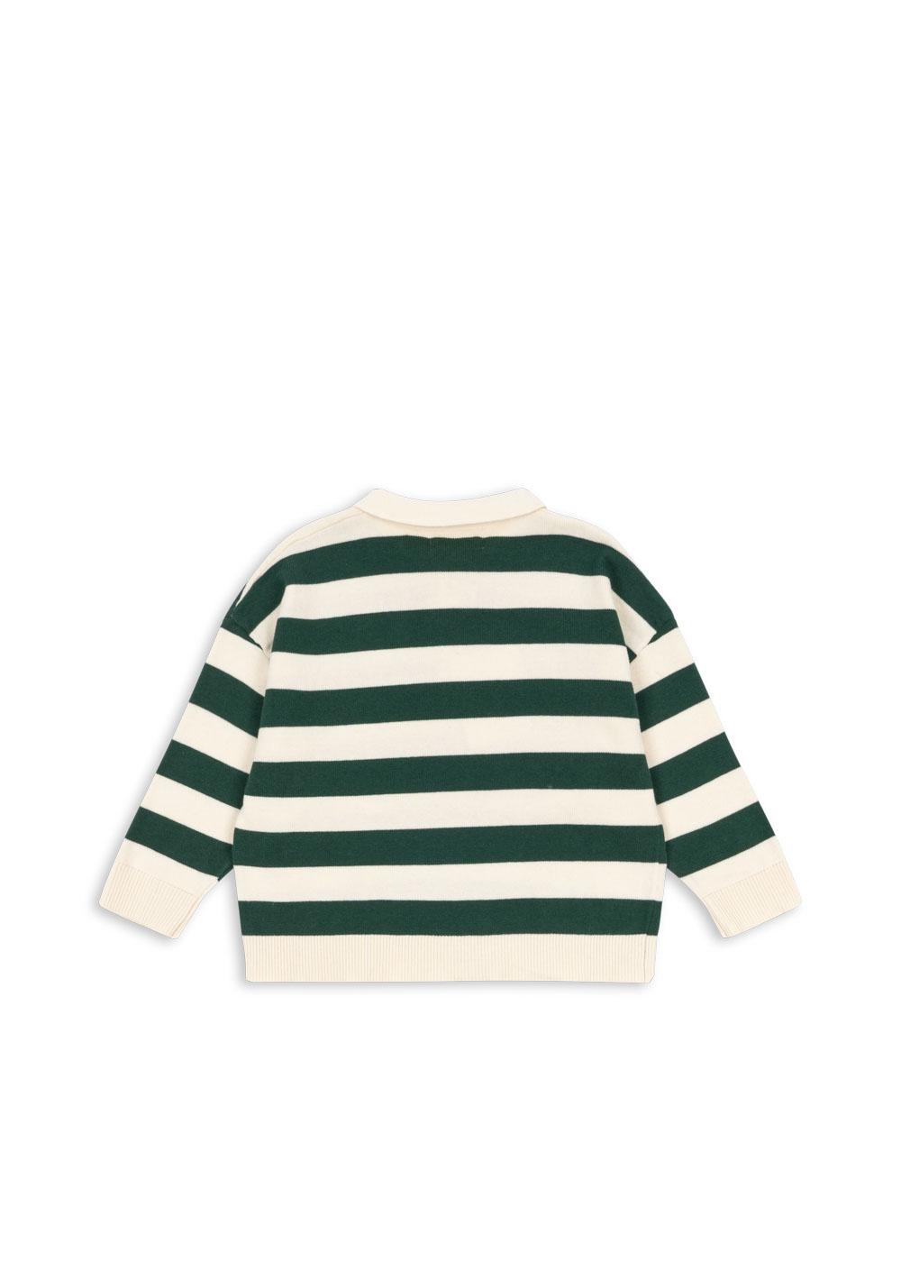 MANIS Knit Long Sleeves Striped Organic Cotton Polo Green