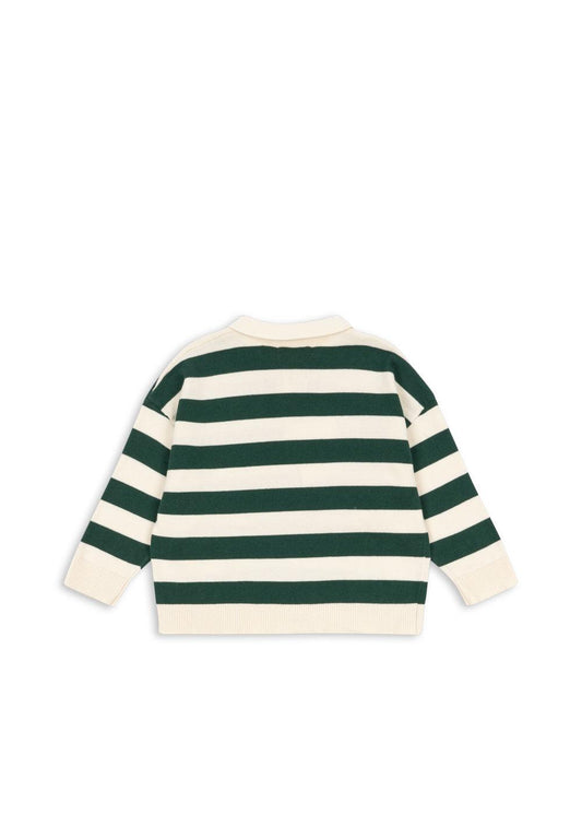 MANIS Knit Long Sleeves Striped Organic Cotton Polo Green
