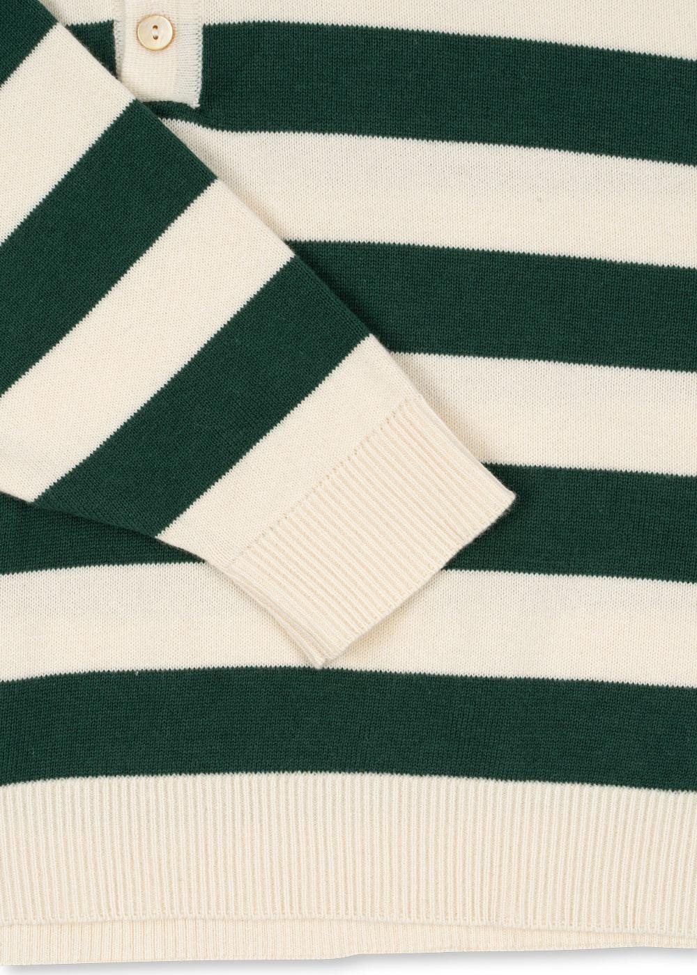 MANIS Knit Long Sleeves Striped Organic Cotton Polo Green