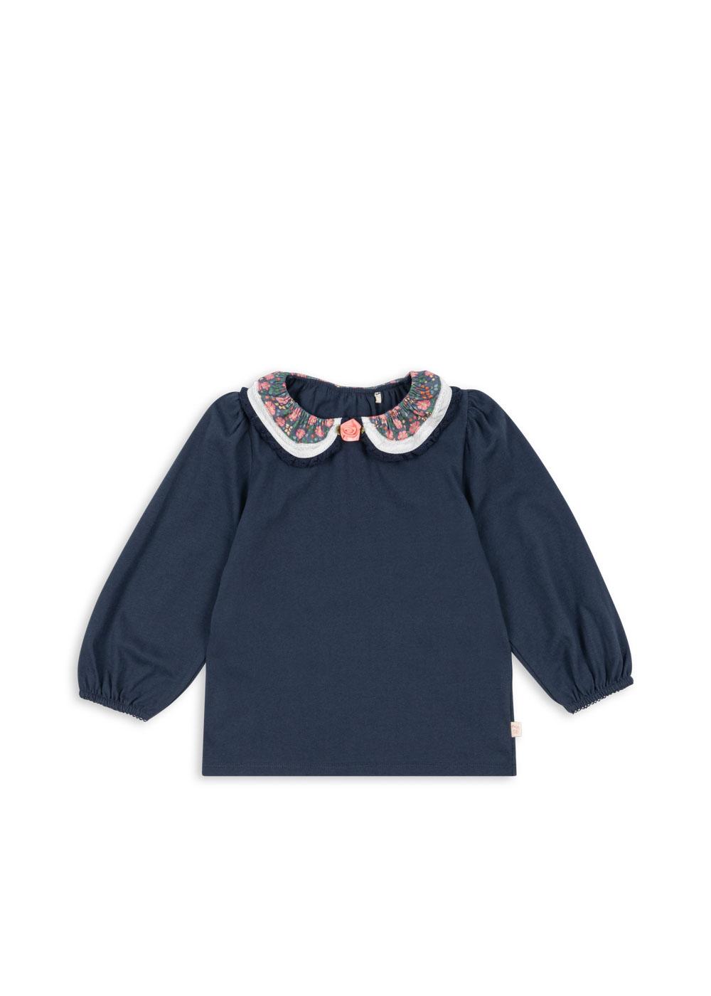 PAMI Organic Cotton Long Sleeves Floral Collar Blouse Dark Navy