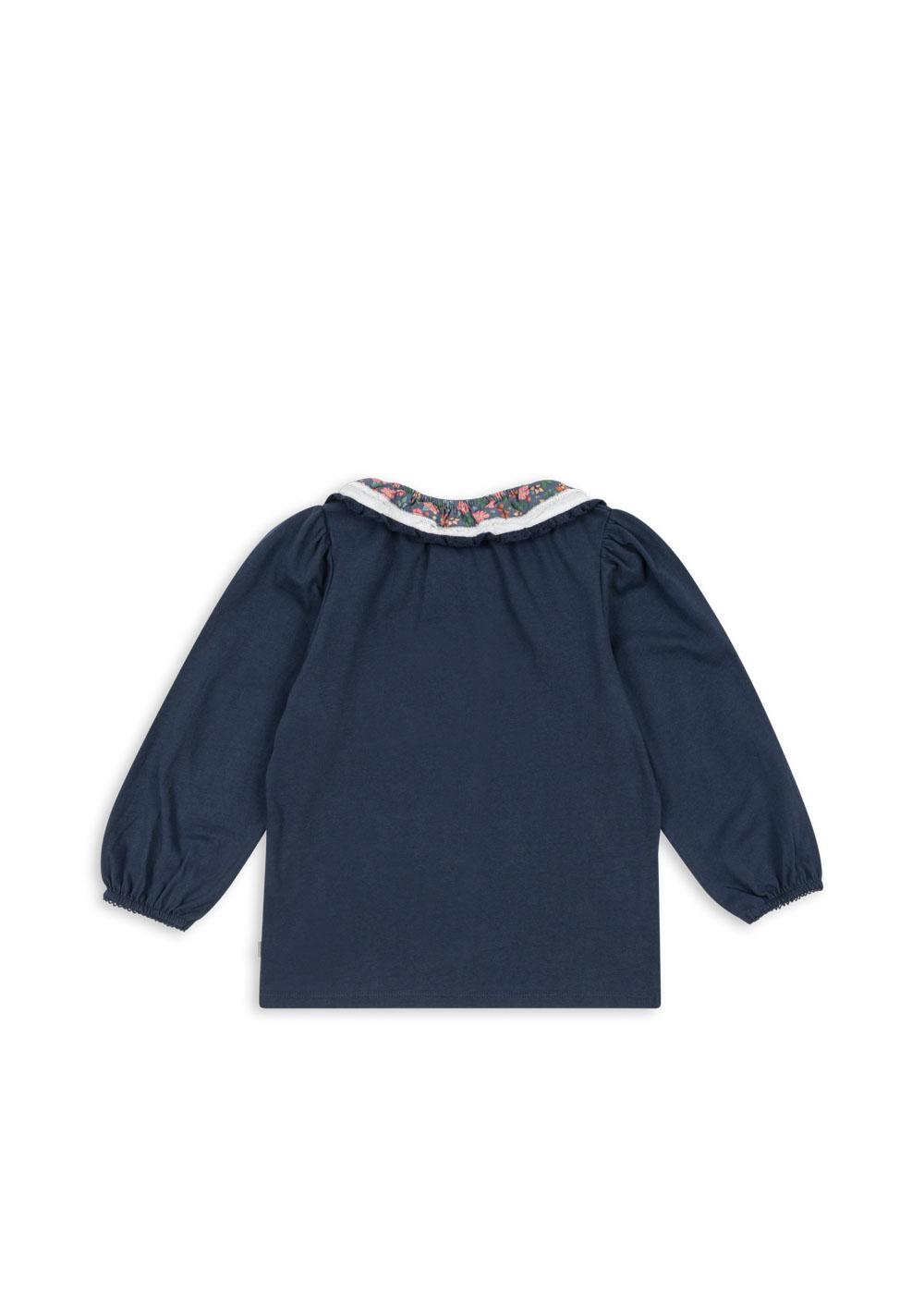 PAMI Organic Cotton Long Sleeves Floral Collar Blouse Dark Navy