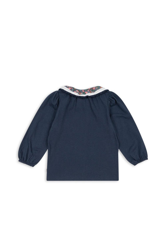 PAMI Organic Cotton Long Sleeves Floral Collar Blouse Dark Navy