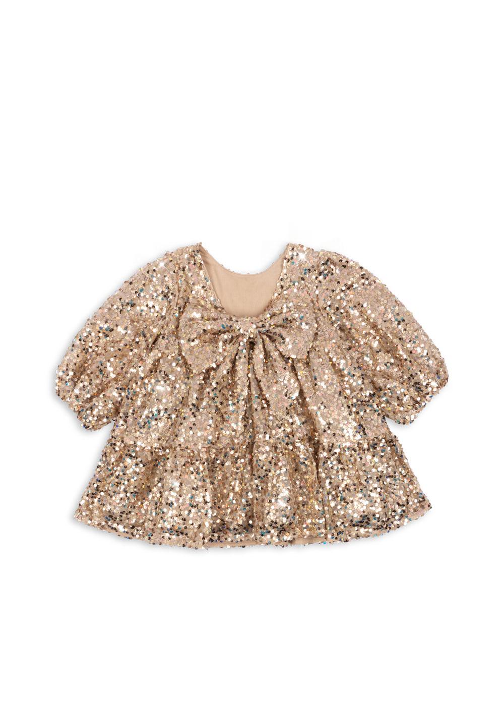 LILA Sequins Bow Party Dress Gold