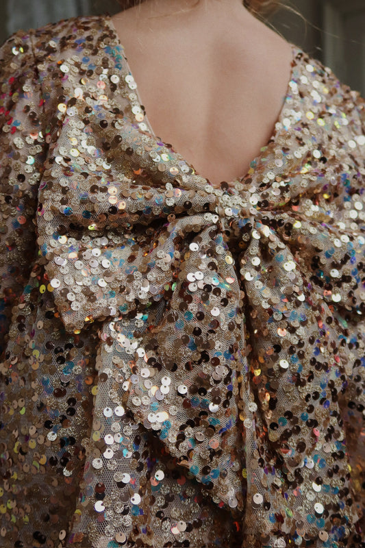 LILA Sequins Bow Party Dress Gold