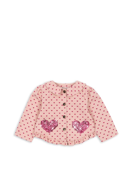 NOLA Organic Cotton Sequin Hearts Printed Shirt Jacket Pink