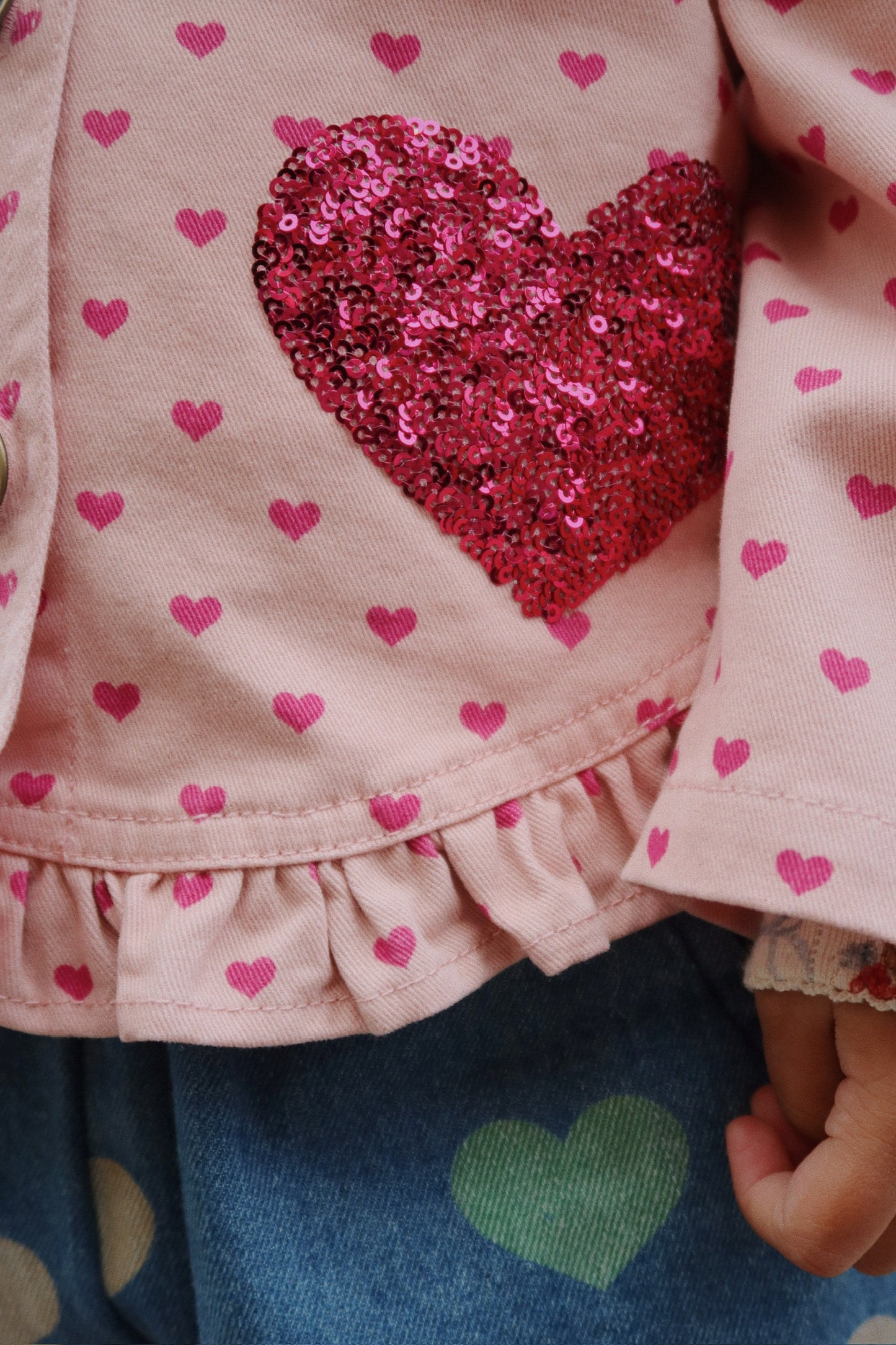 NOLA Organic Cotton Sequin Hearts Printed Shirt Jacket Pink