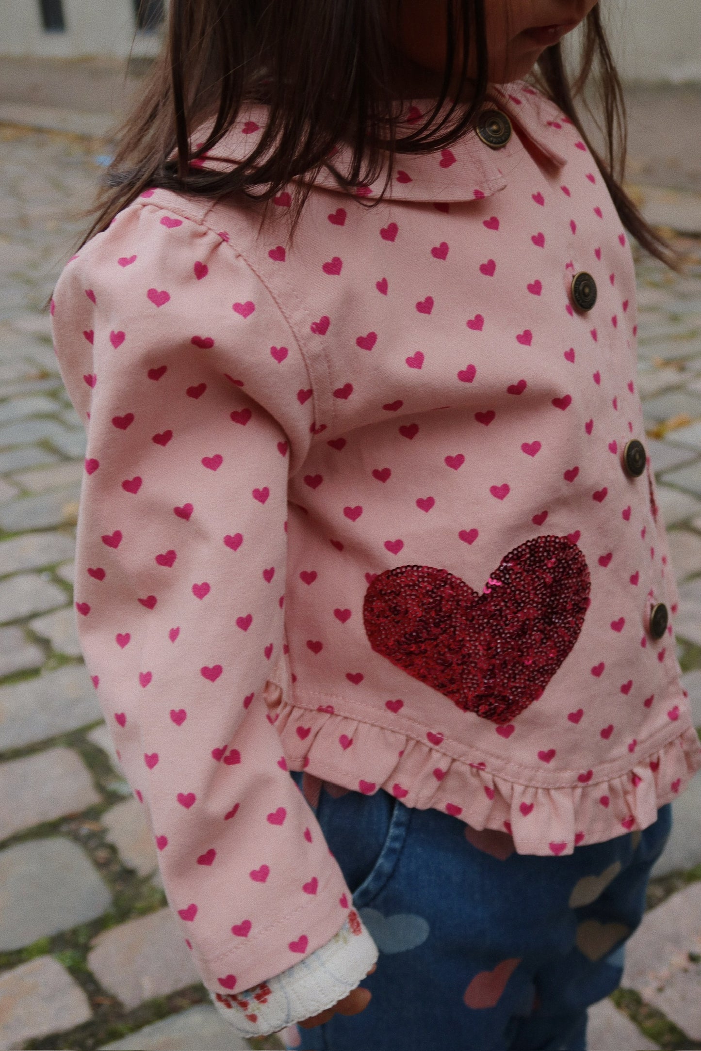 NOLA Organic Cotton Sequin Hearts Printed Shirt Jacket Pink