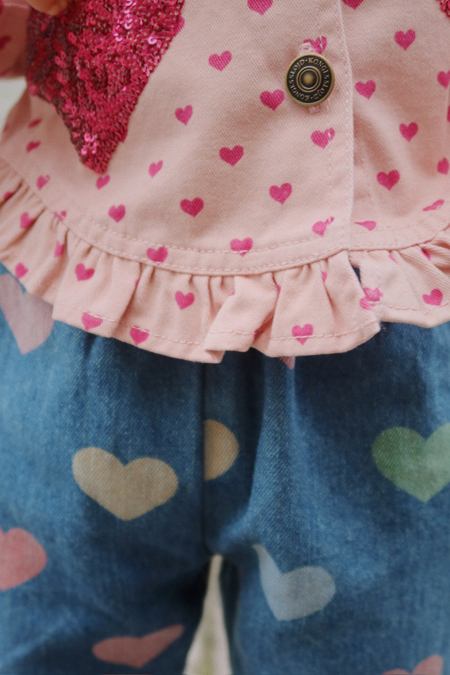 NOLA Organic Cotton Sequin Hearts Printed Shirt Jacket Pink