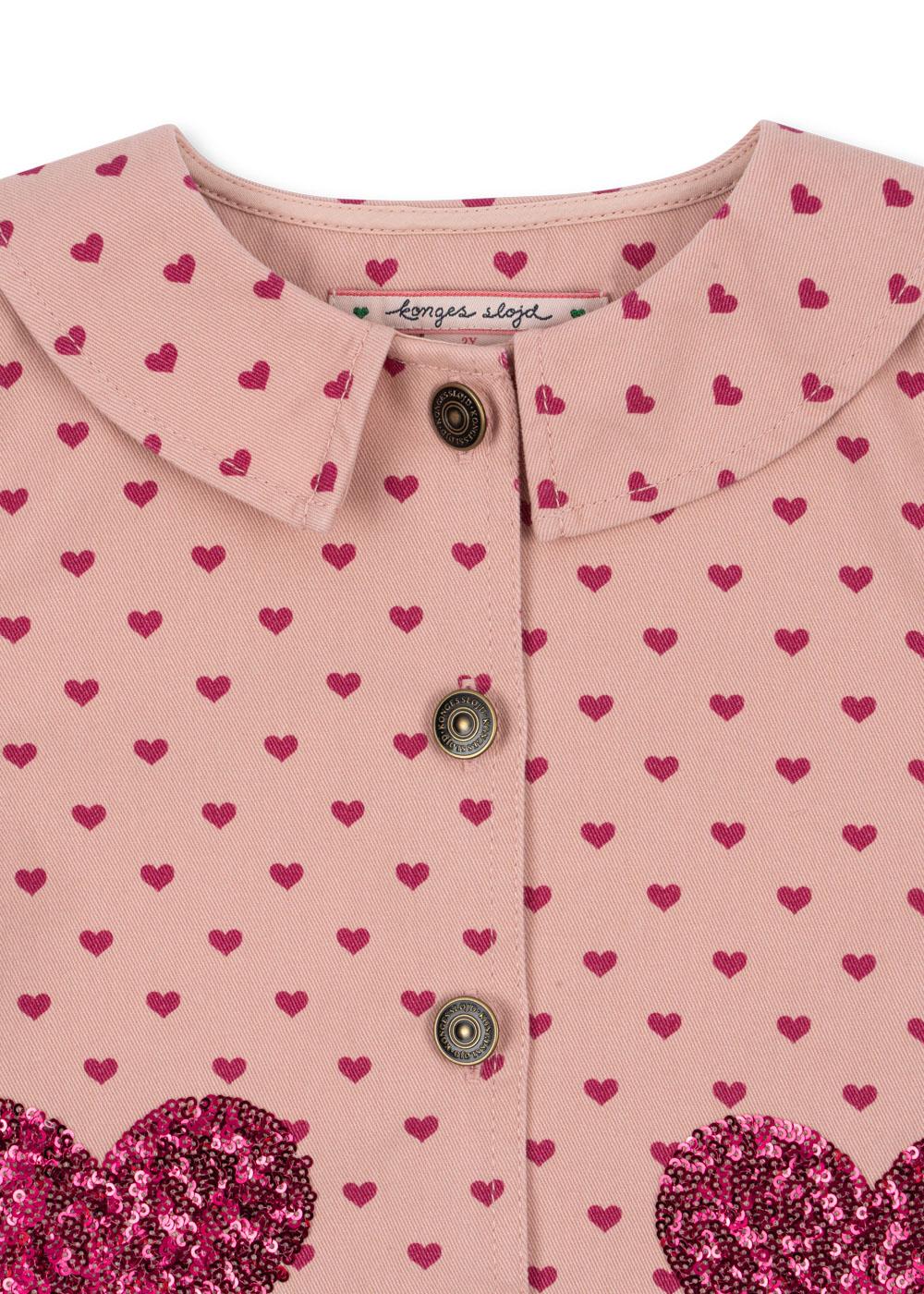 NOLA Organic Cotton Sequin Hearts Printed Shirt Jacket Pink