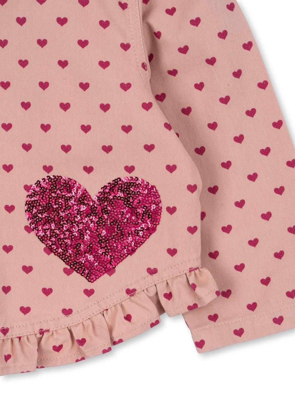 NOLA Organic Cotton Sequin Hearts Printed Shirt Jacket Pink