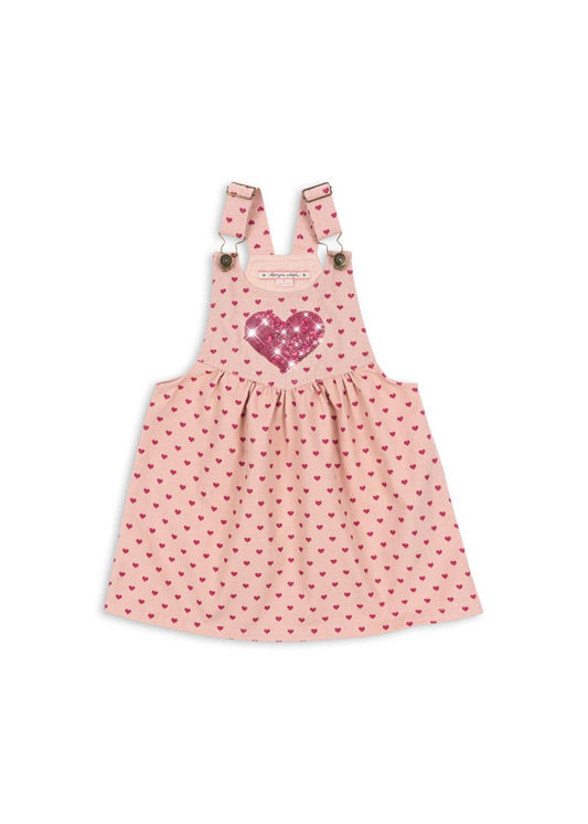 NOLA Organic Cotton Sequin Hearts Printed Spencer Dress Pink