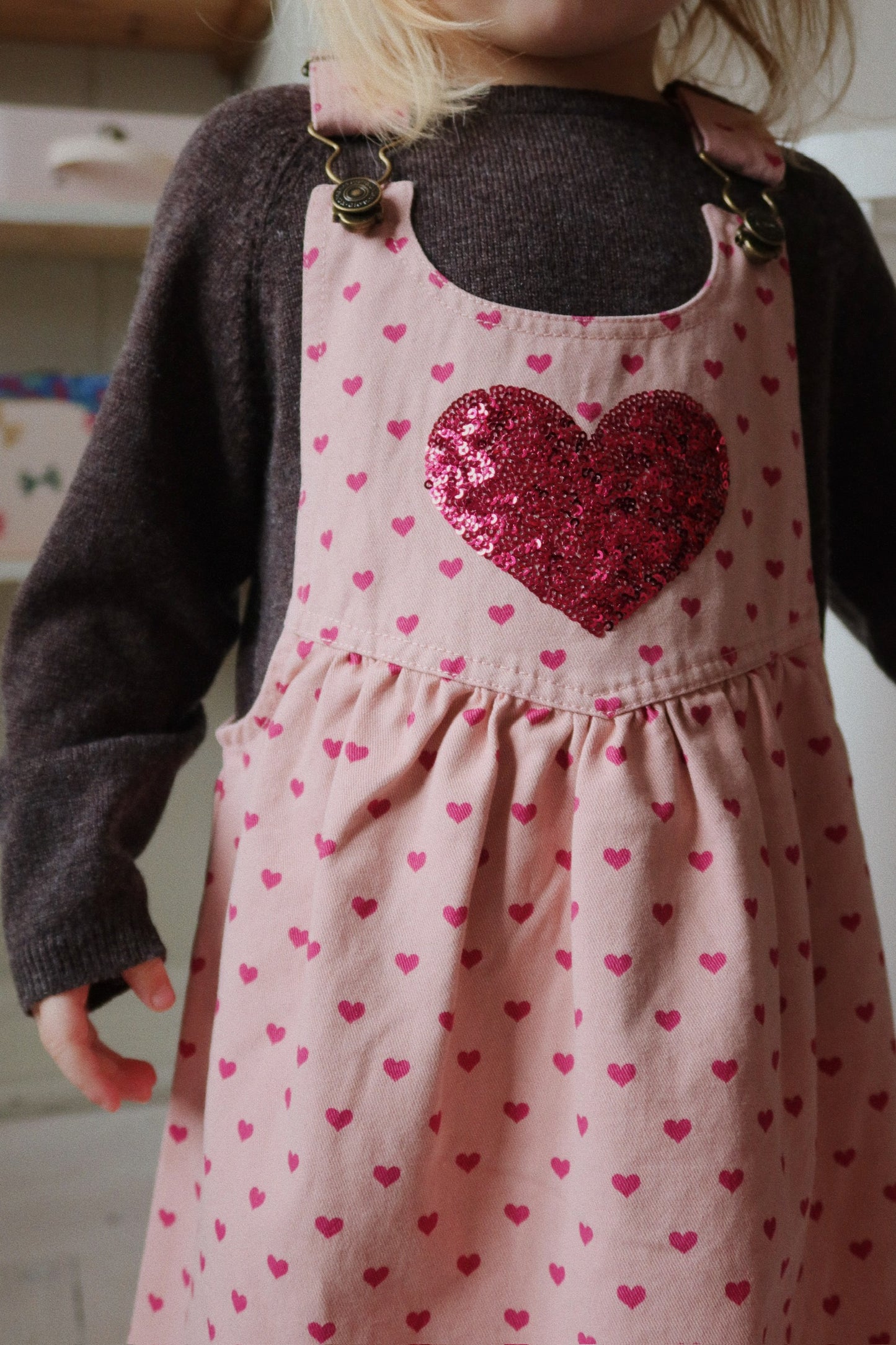 NOLA Organic Cotton Sequin Hearts Printed Spencer Dress Pink