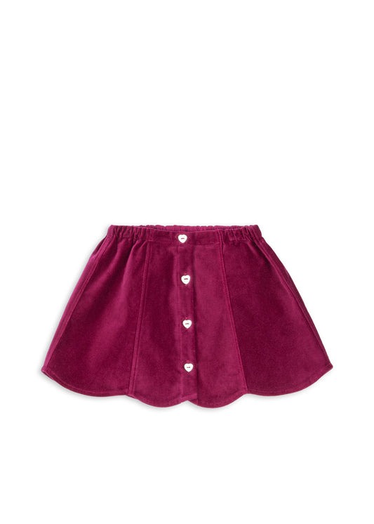 BARBARA Velvet Heart Button Skirt Burgundy