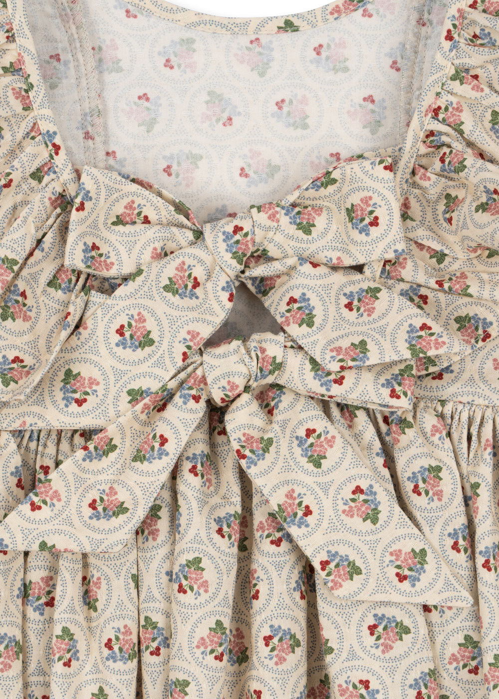 CIANNA Floral Ruffle Organic Cotton Long Sleeves Bow Dress Beige