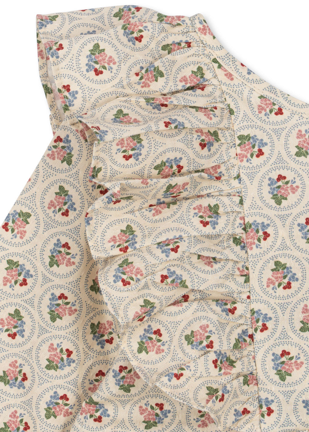 CIANNA Floral Ruffle Organic Cotton Long Sleeves Bow Dress Beige