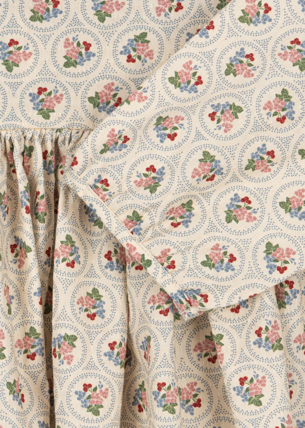 CIANNA Floral Ruffle Organic Cotton Long Sleeves Bow Dress Beige