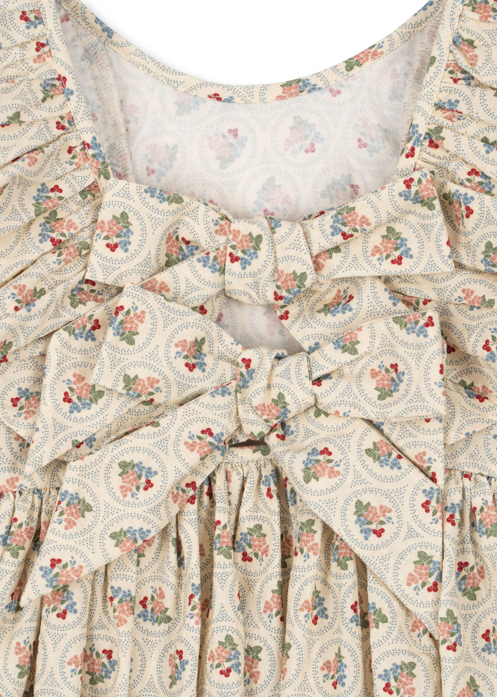 CIANNA Floral Ruffle Organic Cotton Long Sleeves Bow Dress Beige