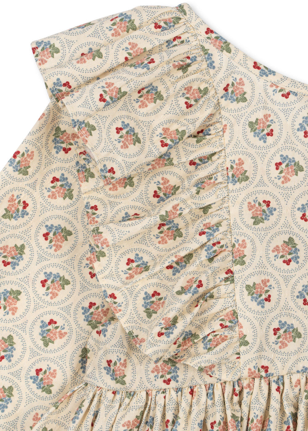 CIANNA Floral Ruffle Organic Cotton Long Sleeves Bow Dress Beige