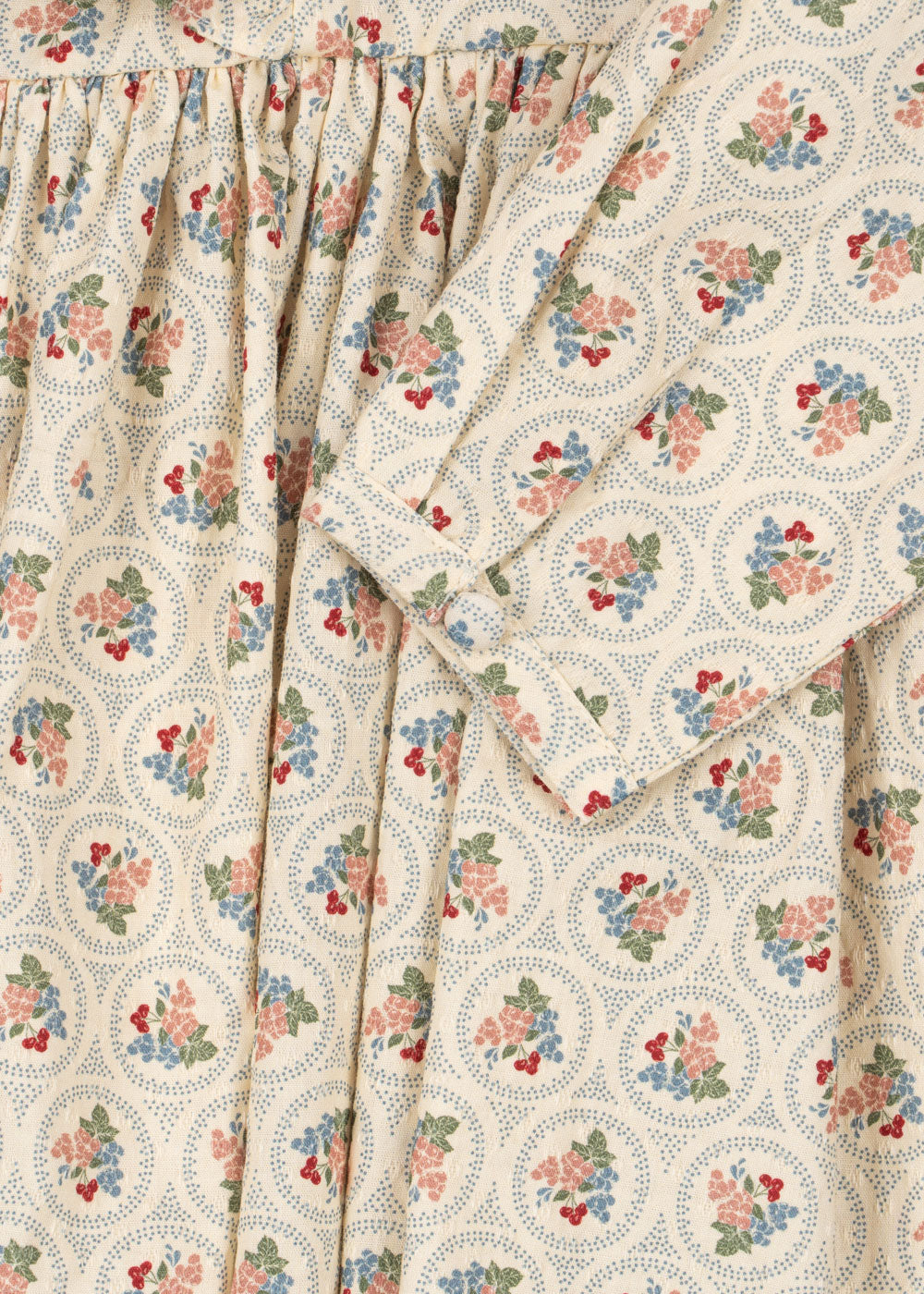 CIANNA Floral Ruffle Organic Cotton Long Sleeves Bow Dress Beige