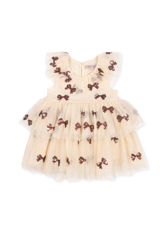 YVONNE Sleeveless Tulle Sequin Bow Dress