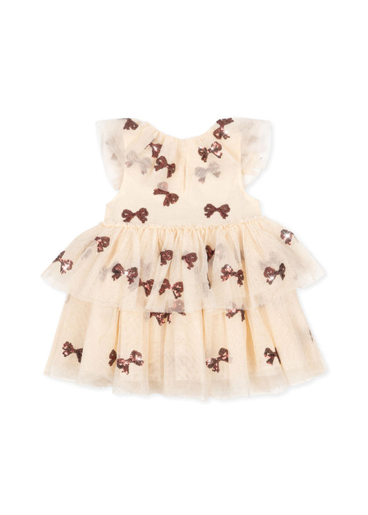 YVONNE Sleeveless Tulle Sequin Bow Dress