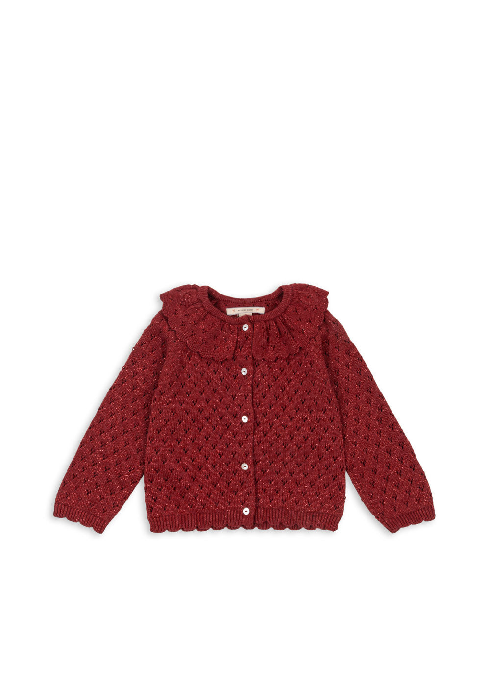 Holiday Pointelle Knit Cardigan Red