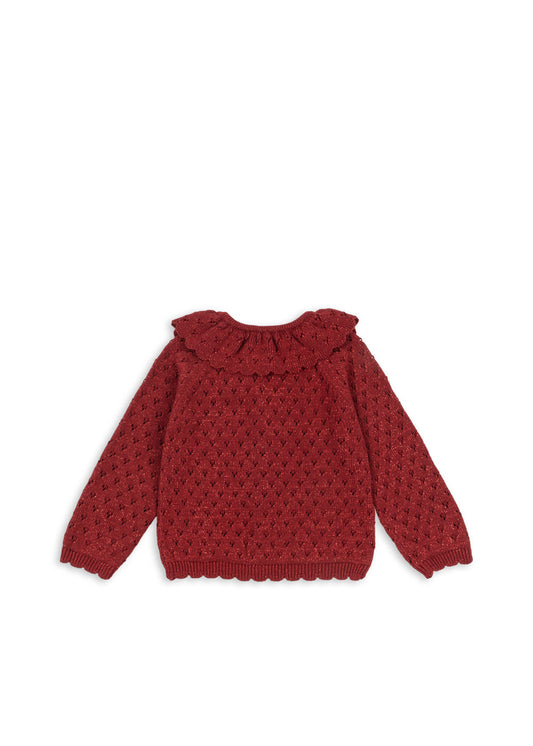Holiday Pointelle Knit Cardigan Red