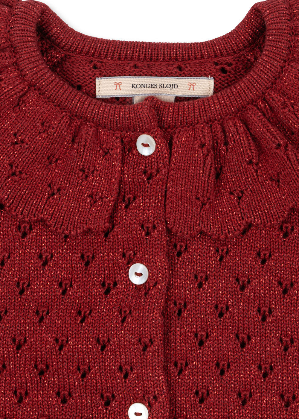 Holiday Pointelle Knit Cardigan Red