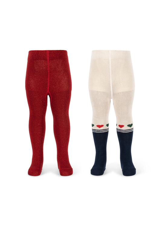 2 Pack Lurex Tights Red Hearts