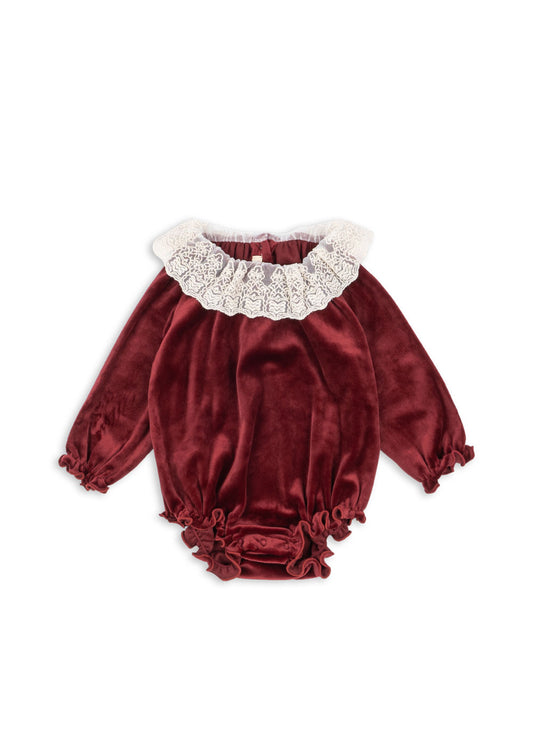 VENOLA Long Sleeves Collar Christmas Holiday Baby Velvet Romper Red